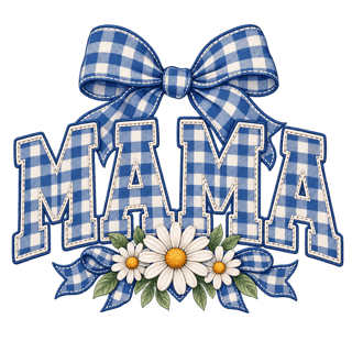 Blue Gingham MAMA Chest Print