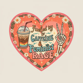 Caffeine & Feminist Rage Heart Doodle