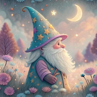 Charming Gnome with Celestial Wizard Hat