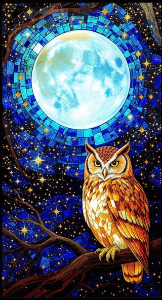 Stained Glass Owl Night Scene