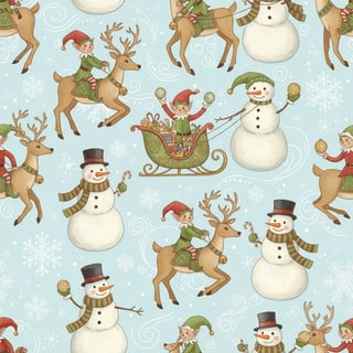 Whimsical Snowmen and Elves Pattern