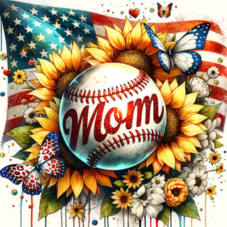 Vibrant Baseball with American Flag and Sunflowers