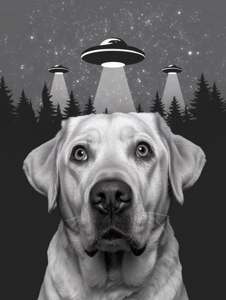 Confused Labrador Retriever in Night Sky