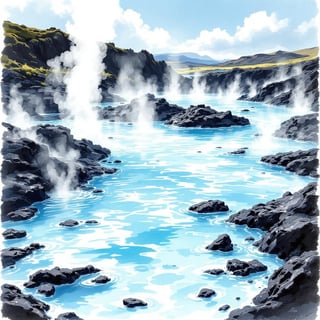 Blue Lagoon Iceland Watercolor Art