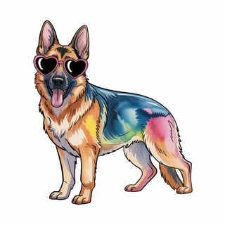 Watercolor German Shepherd with Sunglasses