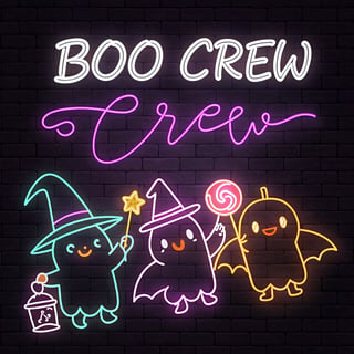 Neon Chibi Ghosts Halloween Art