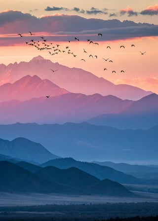 Pink Sunset Over Majestic Mountains