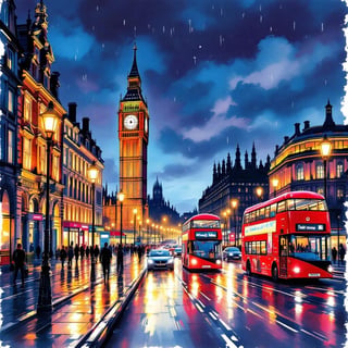 London Travel Poster Ink Watercolor