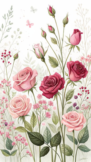 Vivid Illustration of Small Roses
