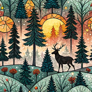 Stained Glass Forest Scene
