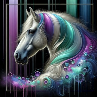 Vibrant Digital Horse Art with Neon Frame