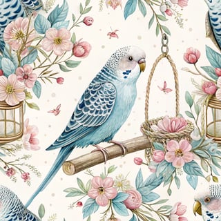 Adorable Blue Budgie on Miniature Perch