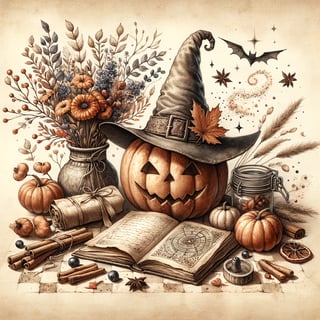 Hand-Drawn Fall Pumpkin Scene