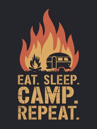 Campfire and Camper Van Silhouette