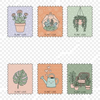 Whimsical Plant Parent Stamp Illustrations