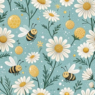 Cheerful Daisy and Honeybee Pattern