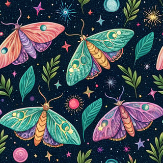 Brightly Colored Moths in Cosmic Night