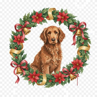 Curly-coated Retriever in Christmas Wreath