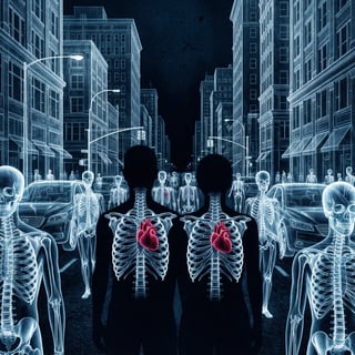 X-ray NYC Street with Glowing Hearts
