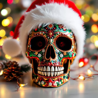Festive Skull with Santa Hat