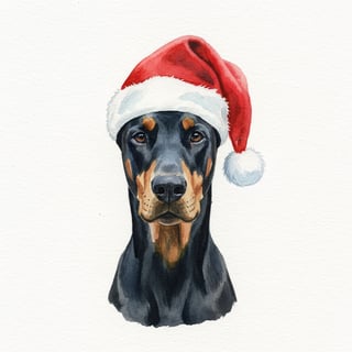 Doberman Pincher in Santa Hat