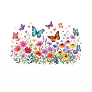 Vintage Butterfly & Wildflower Illustration