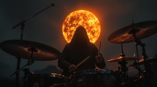 Mysterious Drummer in Moonlight