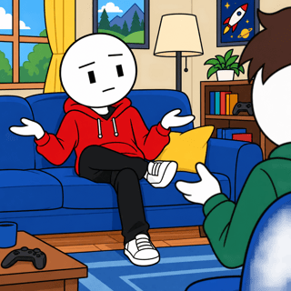 Flat 2D Cartoon Character on Couch
