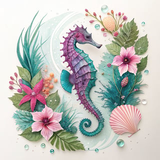 Elegant Seahorse with Tropical Botanicals