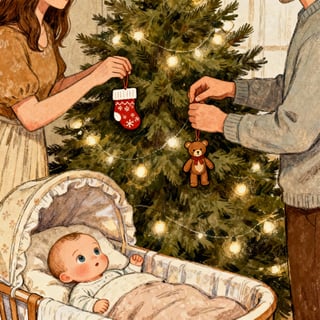 Cozy Family Christmas Tree Scene