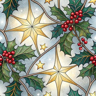 Winter Stained Glass Holly Design