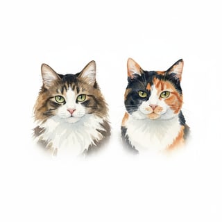 Watercolor Portrait of Two Cats