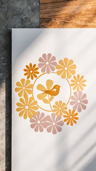 Minimalist Floral Logo with Pink Bird