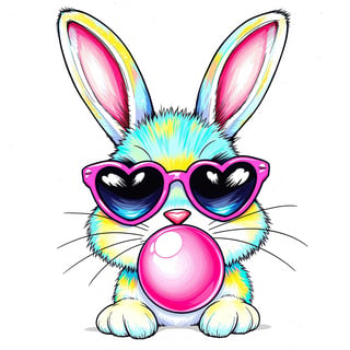 Colorful Bunny with Heart Sunglasses