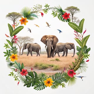 Centered Elephants in Elegant Landscape