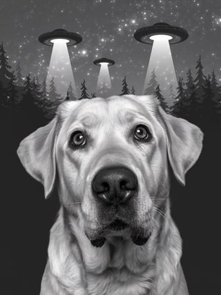 Confused Labrador Retriever in Night Sky