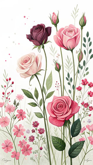 Vivid Rose and Bud Illustration