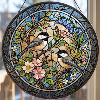 Stained Glass Chickadee Illustration