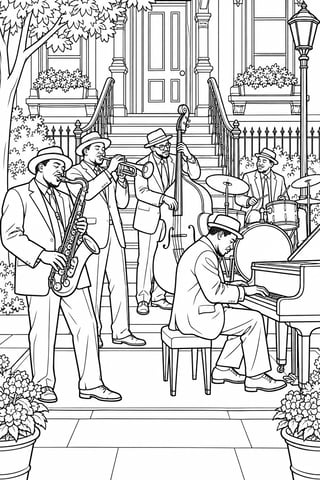 Harlem Jazz Quintet Coloring Page