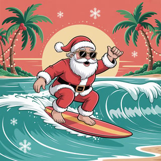 Santa Surfing Seamless Pattern