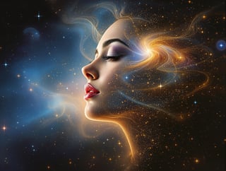 Ethereal Woman Merging with Galaxy