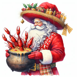 Cajun Santa Claus Watercolor Art