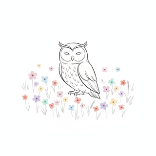 Minimalist Owl in Spring Meadow