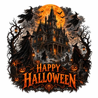 Gothic Halloween Witches Illustration