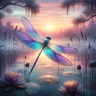 Ethereal Dragonfly at Sunrise