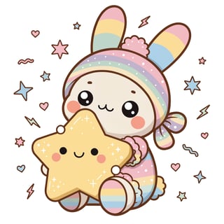 Kawaii Bunny Hugging Smiling Star Sticker