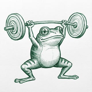Sketch of Frog Weightlifting Cartoon