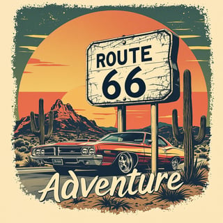 Route 66 Adventure Vintage T-Shirt Graphic