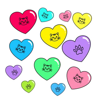Candy-Colored Hearts with Kitten Faces