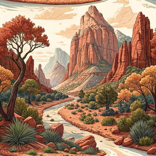 Retro 2D Zion National Park Illustration